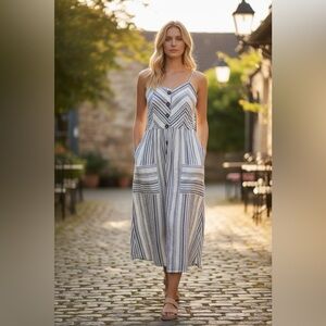 Japna Striped Midi Dress in Blue and White